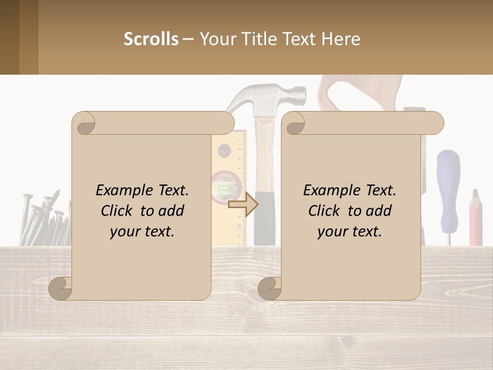 A Bunch Of Tools On A Wooden Table PowerPoint Template