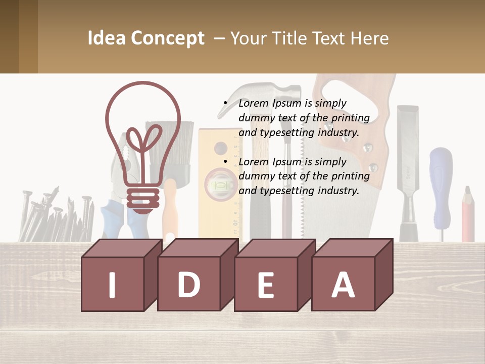 A Bunch Of Tools On A Wooden Table PowerPoint Template