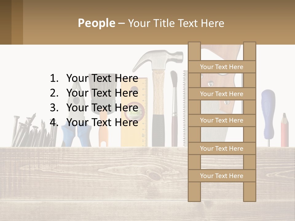 A Bunch Of Tools On A Wooden Table PowerPoint Template