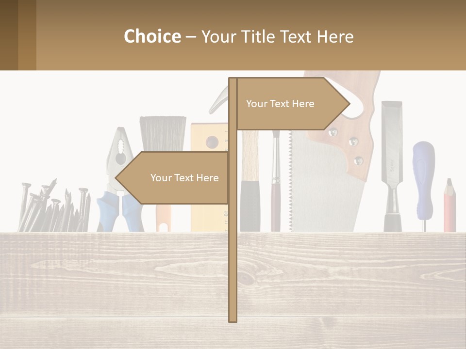 A Bunch Of Tools On A Wooden Table PowerPoint Template