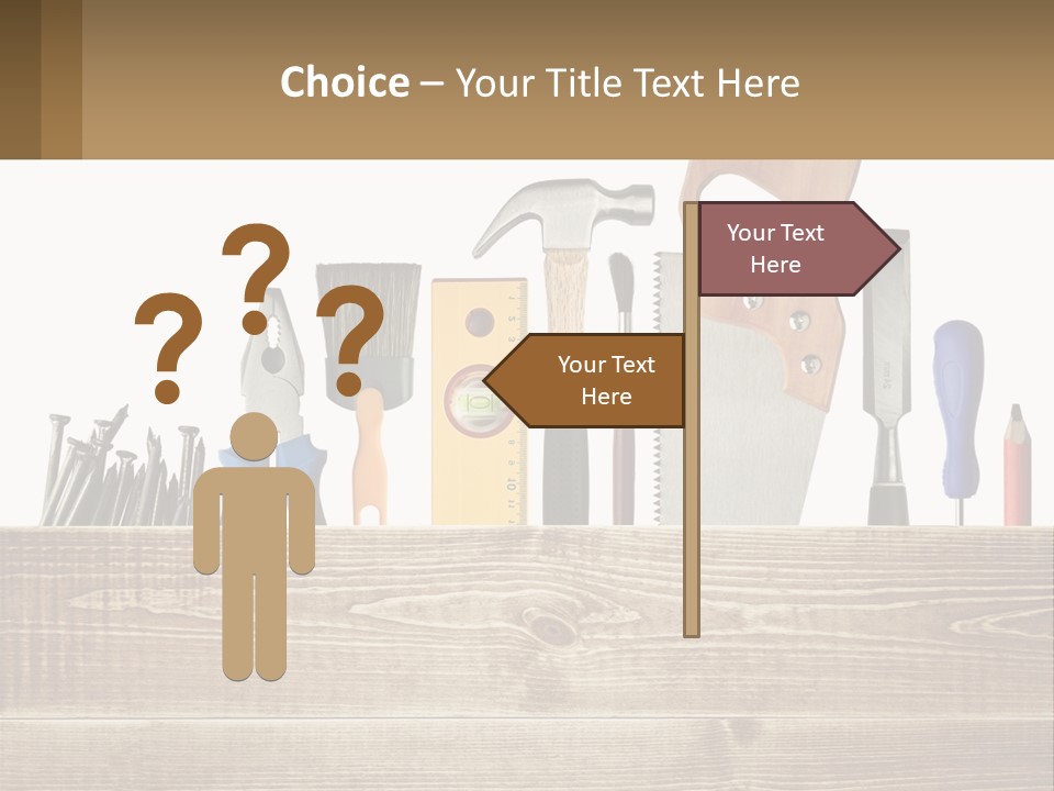 A Bunch Of Tools On A Wooden Table PowerPoint Template