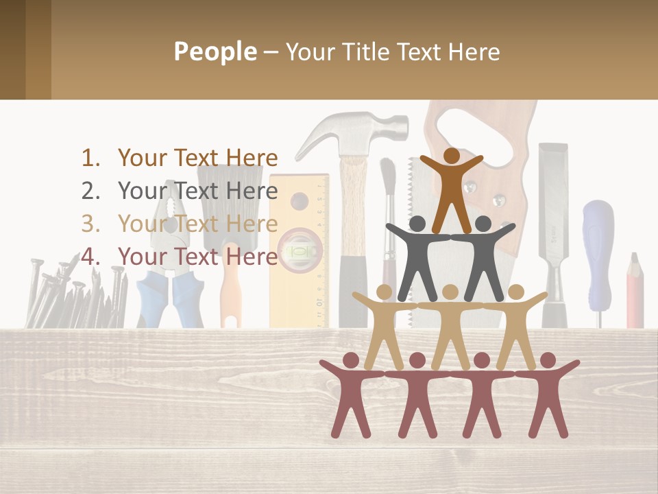 A Bunch Of Tools On A Wooden Table PowerPoint Template