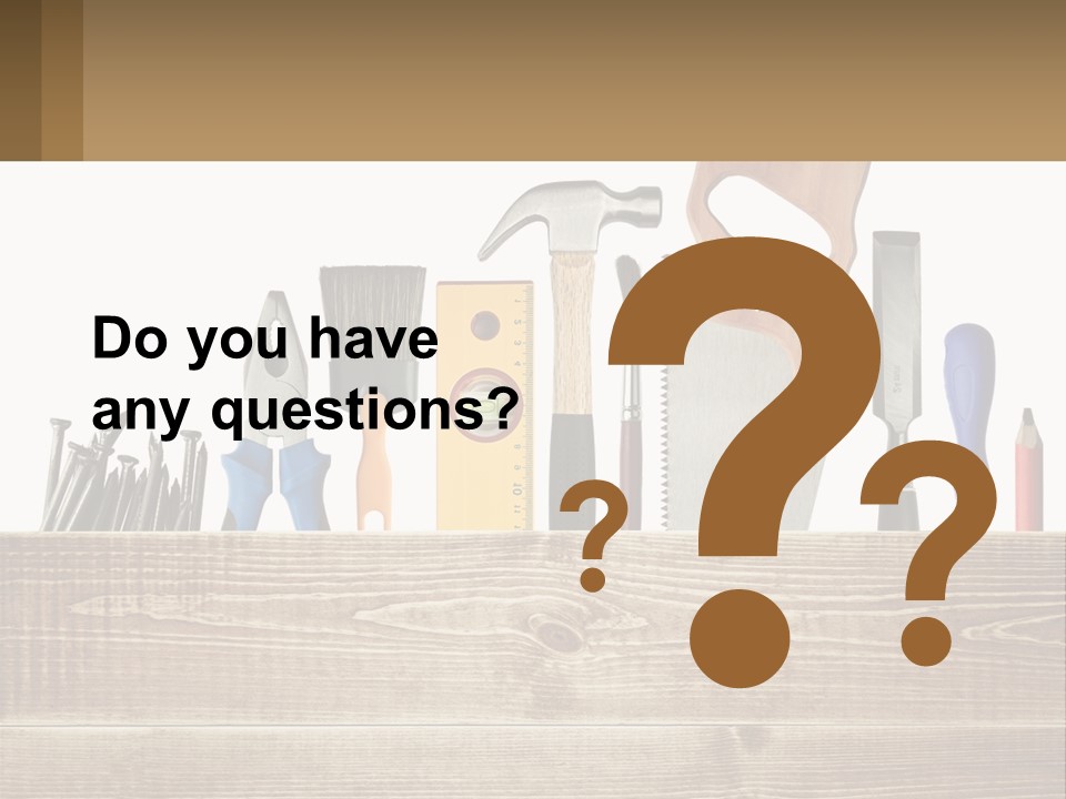 A Bunch Of Tools On A Wooden Table PowerPoint Template