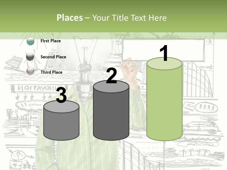 A Man Standing In Front Of A Whiteboard With A Light Bulb On It PowerPoint Template