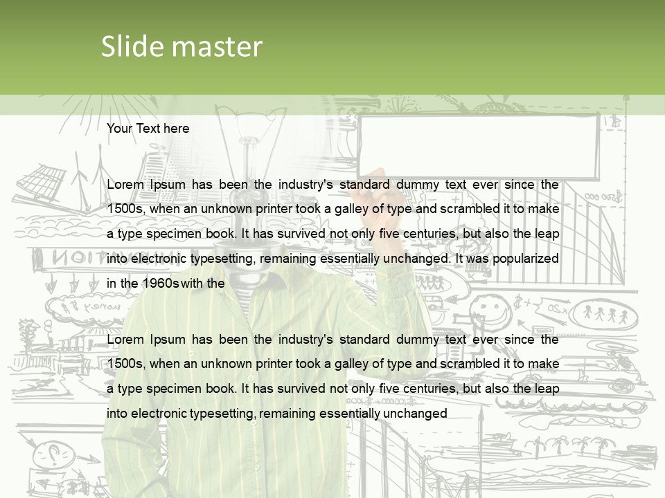 A Man Standing In Front Of A Whiteboard With A Light Bulb On It PowerPoint Template