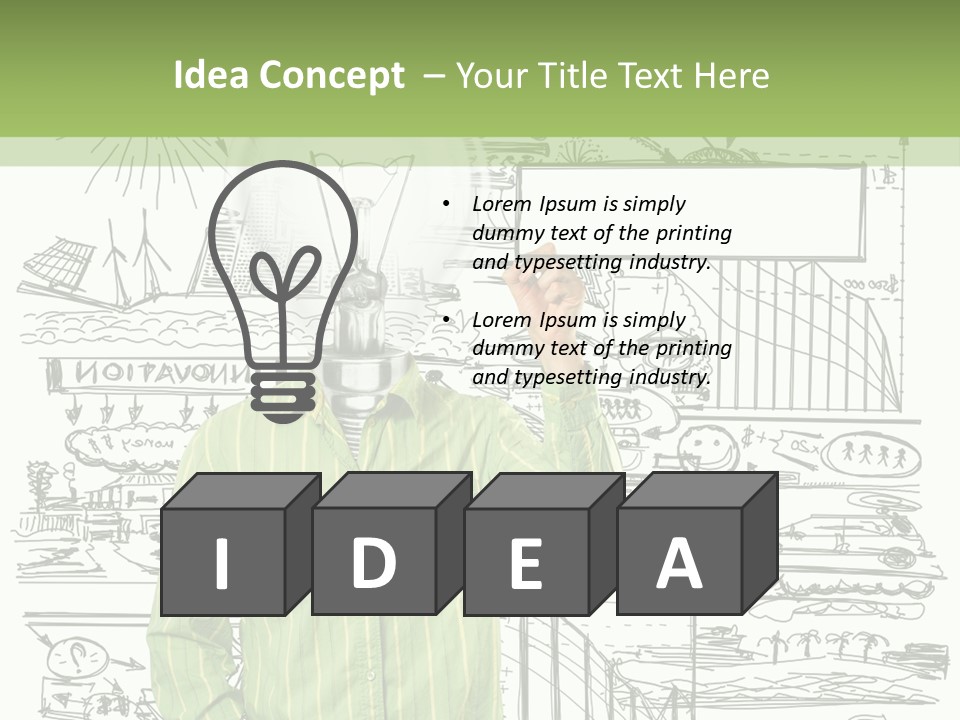 A Man Standing In Front Of A Whiteboard With A Light Bulb On It PowerPoint Template
