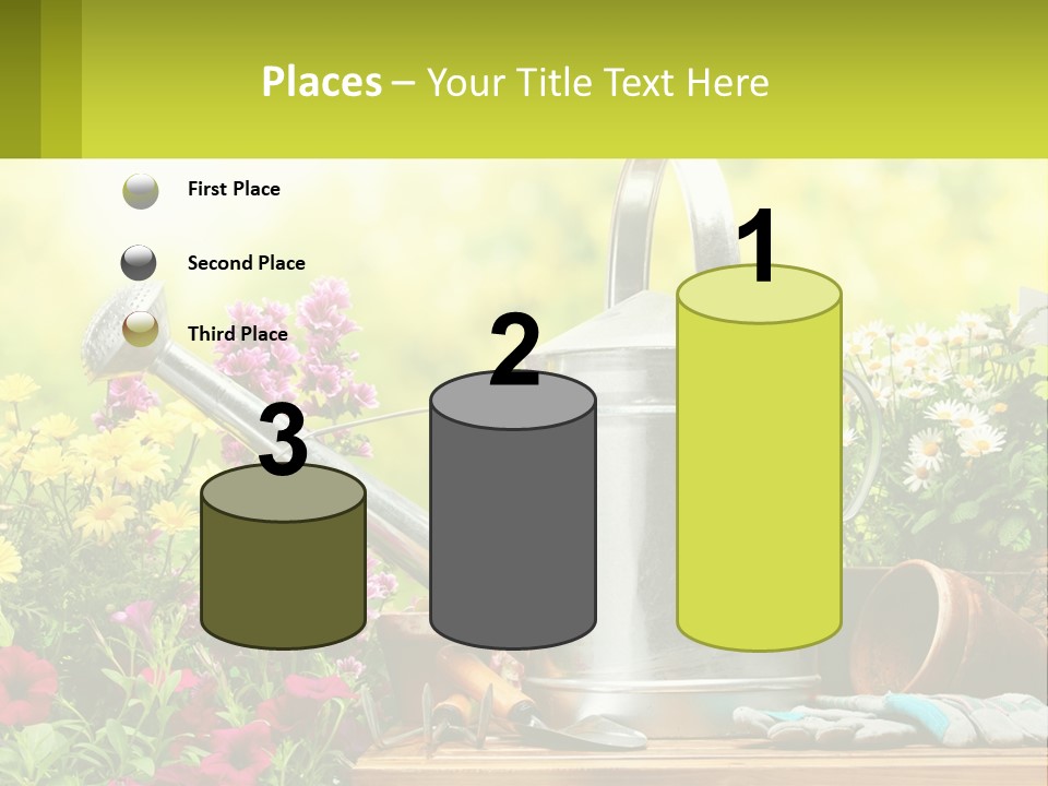 A Watering Can Sitting On A Table Next To Flowers PowerPoint Template