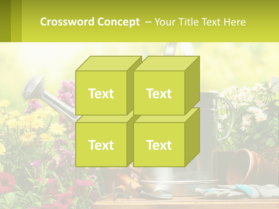 A Watering Can Sitting On A Table Next To Flowers PowerPoint Template