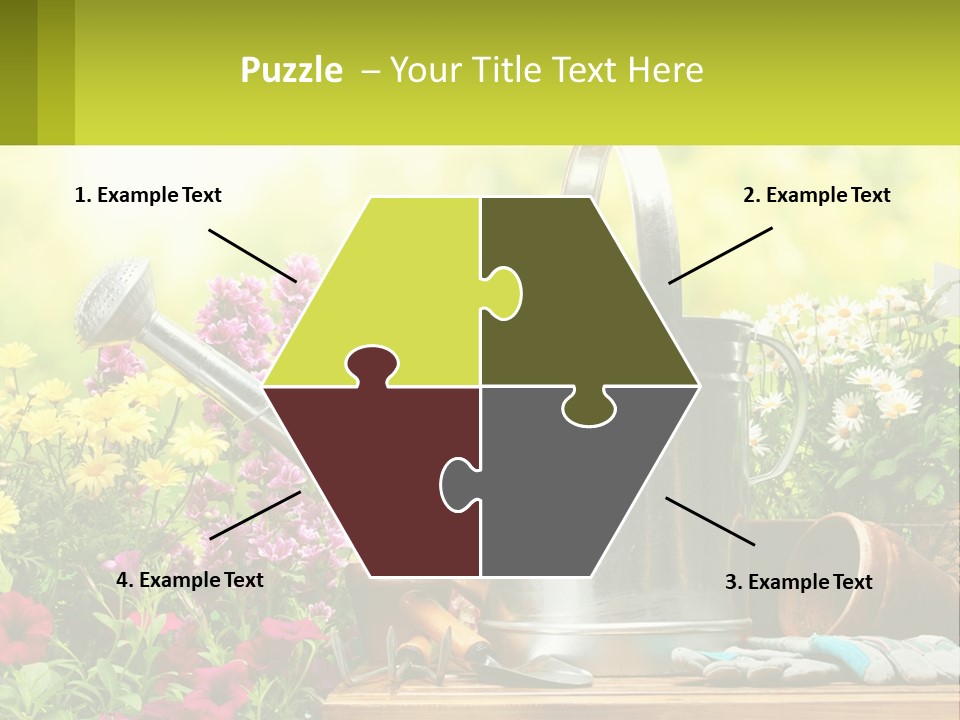 A Watering Can Sitting On A Table Next To Flowers PowerPoint Template