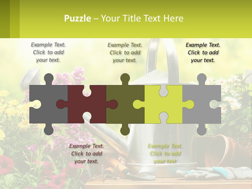 A Watering Can Sitting On A Table Next To Flowers PowerPoint Template