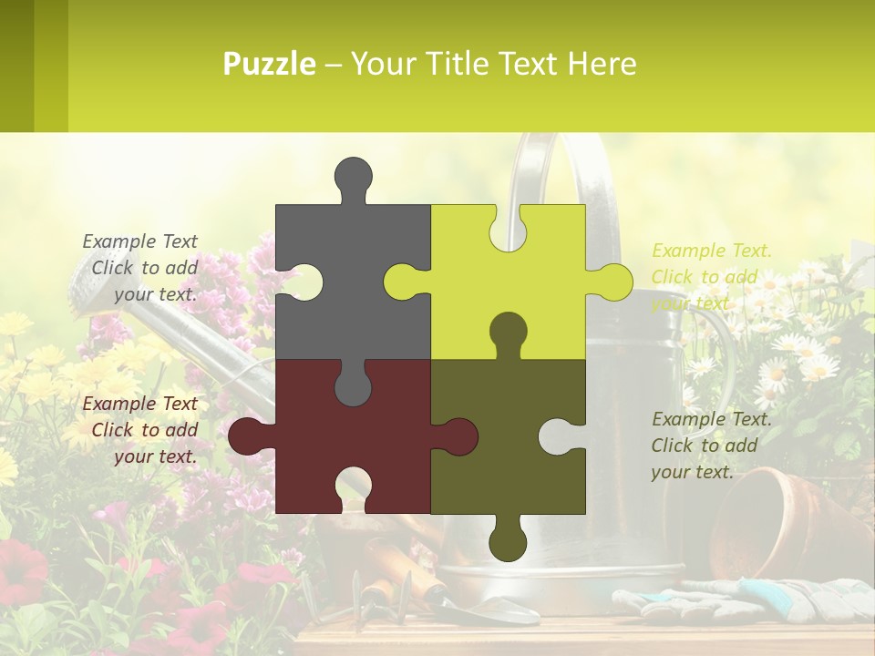 A Watering Can Sitting On A Table Next To Flowers PowerPoint Template