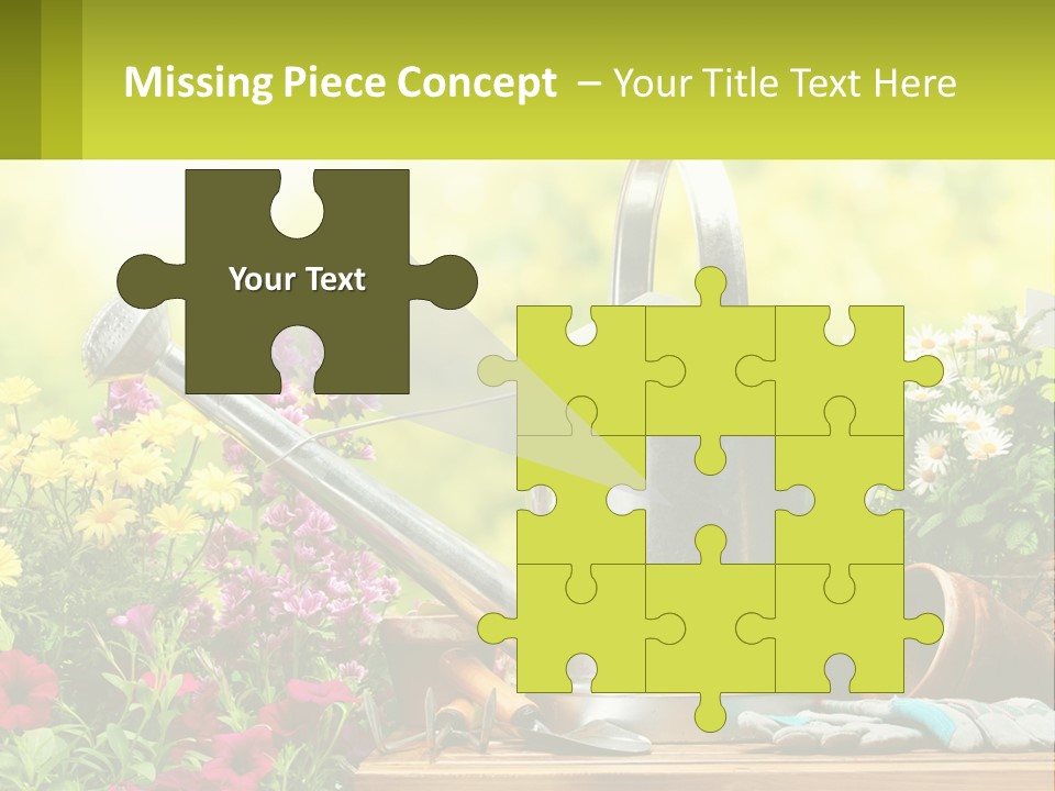 A Watering Can Sitting On A Table Next To Flowers PowerPoint Template