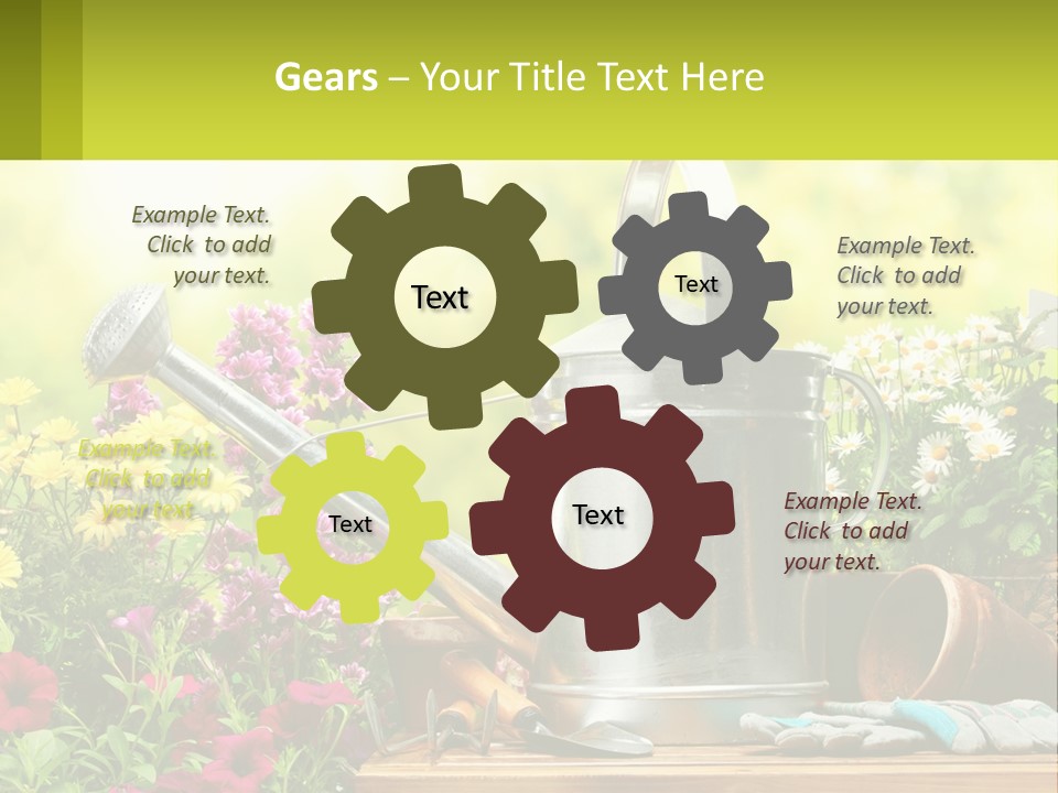 A Watering Can Sitting On A Table Next To Flowers PowerPoint Template