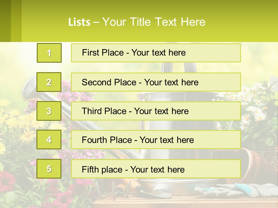 A Watering Can Sitting On A Table Next To Flowers PowerPoint Template