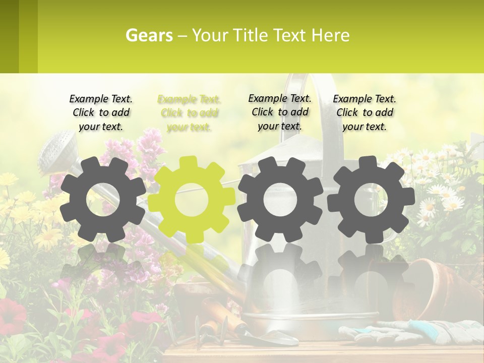 A Watering Can Sitting On A Table Next To Flowers PowerPoint Template