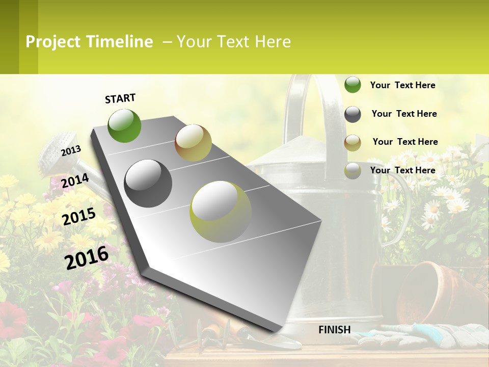 A Watering Can Sitting On A Table Next To Flowers PowerPoint Template