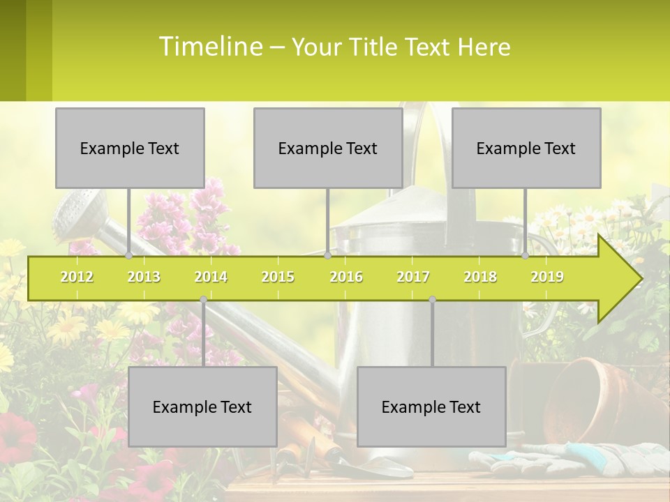 A Watering Can Sitting On A Table Next To Flowers PowerPoint Template