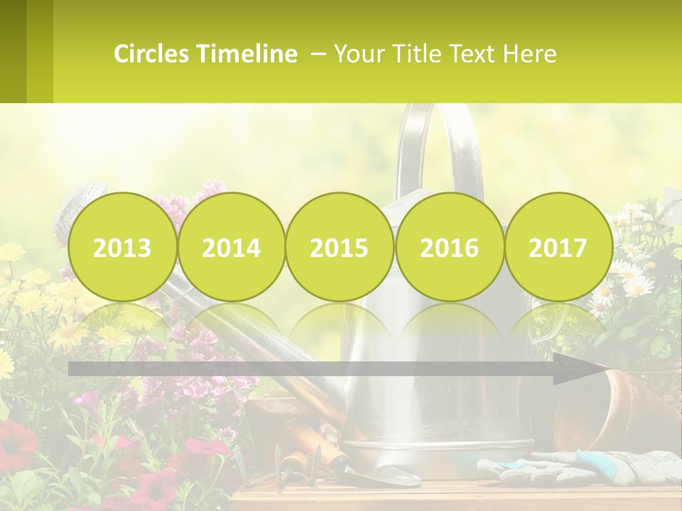 A Watering Can Sitting On A Table Next To Flowers PowerPoint Template