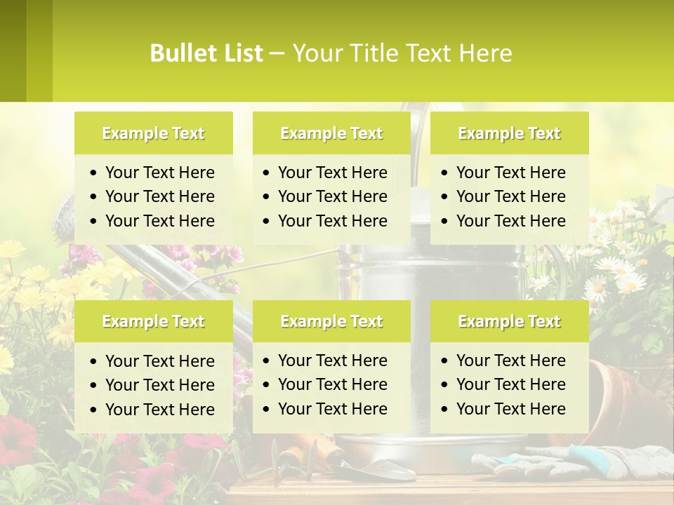 A Watering Can Sitting On A Table Next To Flowers PowerPoint Template