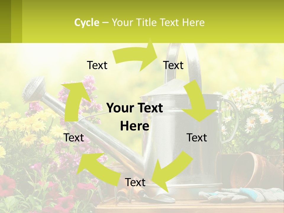 A Watering Can Sitting On A Table Next To Flowers PowerPoint Template