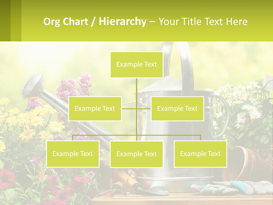 A Watering Can Sitting On A Table Next To Flowers PowerPoint Template