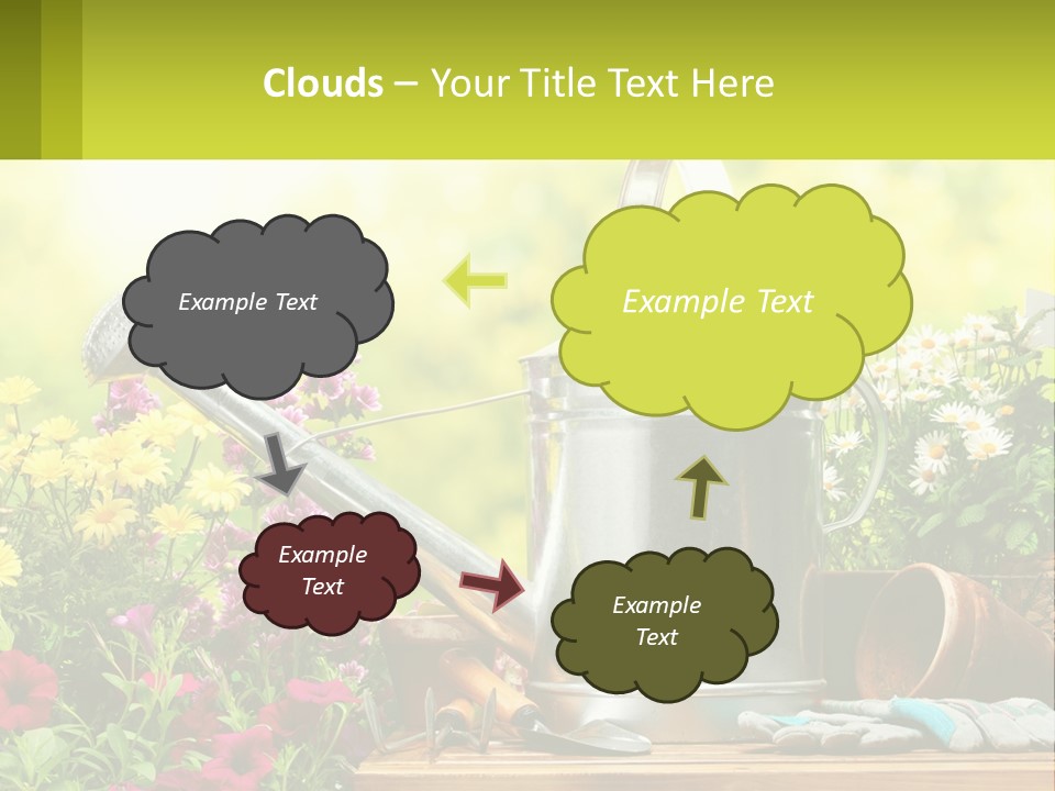 A Watering Can Sitting On A Table Next To Flowers PowerPoint Template