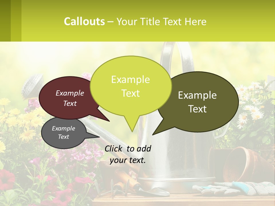 A Watering Can Sitting On A Table Next To Flowers PowerPoint Template