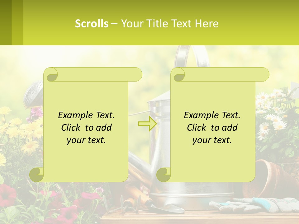 A Watering Can Sitting On A Table Next To Flowers PowerPoint Template
