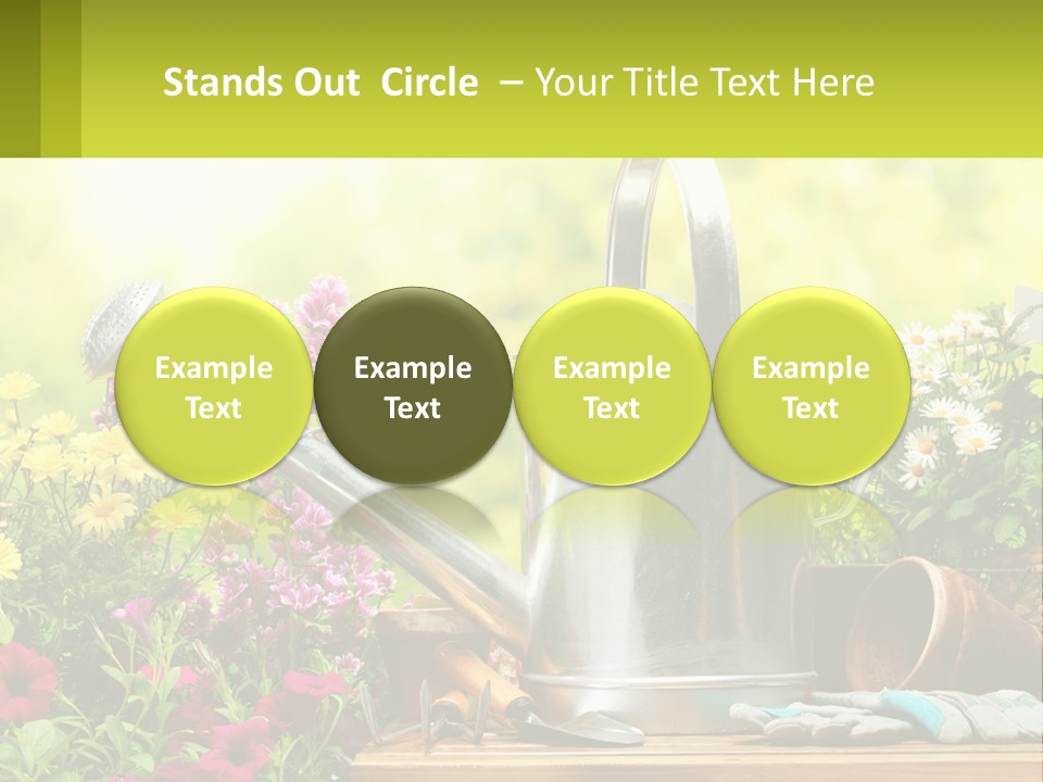 A Watering Can Sitting On A Table Next To Flowers PowerPoint Template