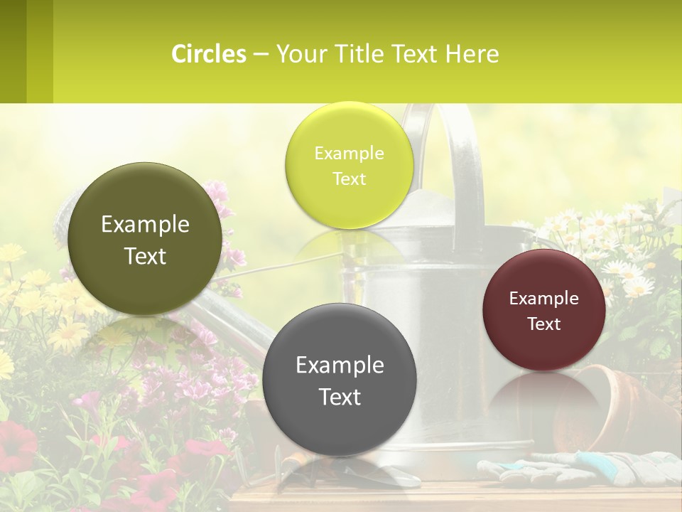 A Watering Can Sitting On A Table Next To Flowers PowerPoint Template