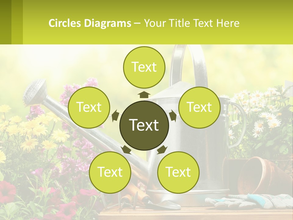 A Watering Can Sitting On A Table Next To Flowers PowerPoint Template