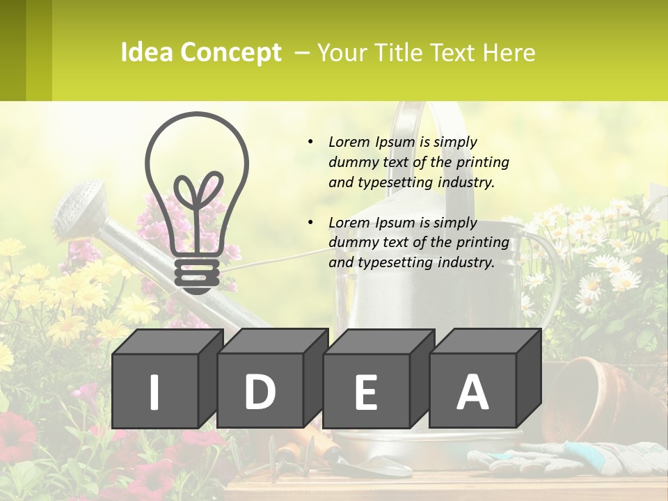 A Watering Can Sitting On A Table Next To Flowers PowerPoint Template