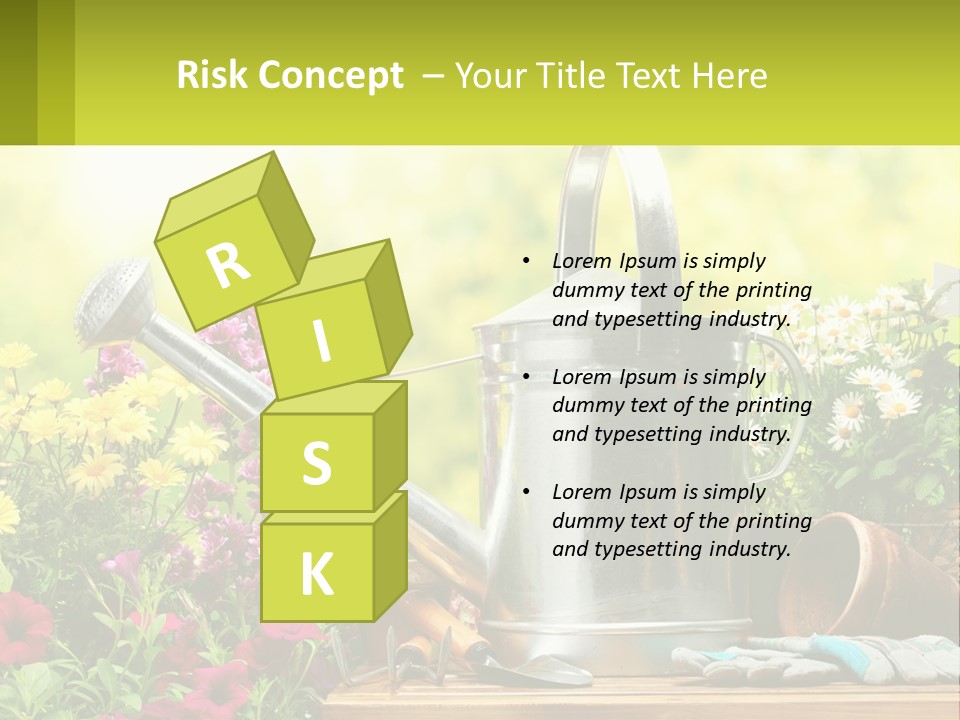 A Watering Can Sitting On A Table Next To Flowers PowerPoint Template