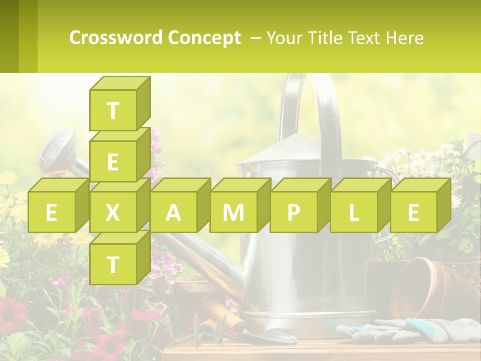 A Watering Can Sitting On A Table Next To Flowers PowerPoint Template