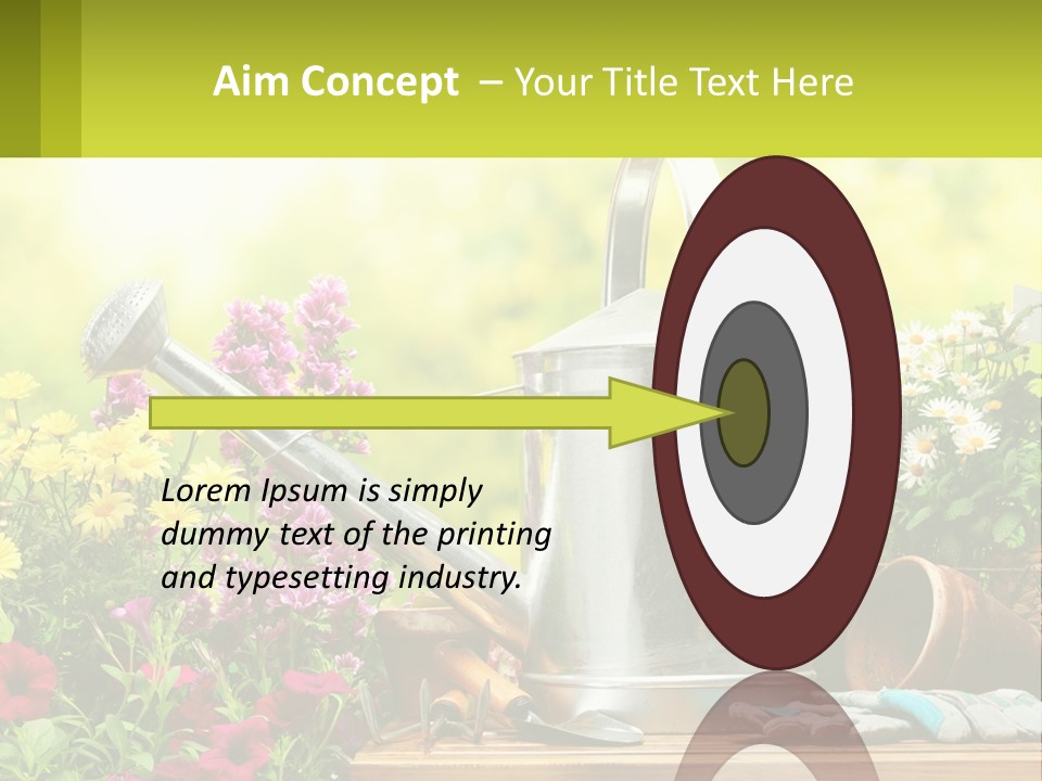 A Watering Can Sitting On A Table Next To Flowers PowerPoint Template