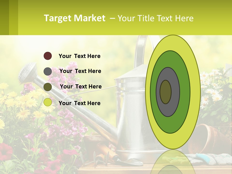 A Watering Can Sitting On A Table Next To Flowers PowerPoint Template