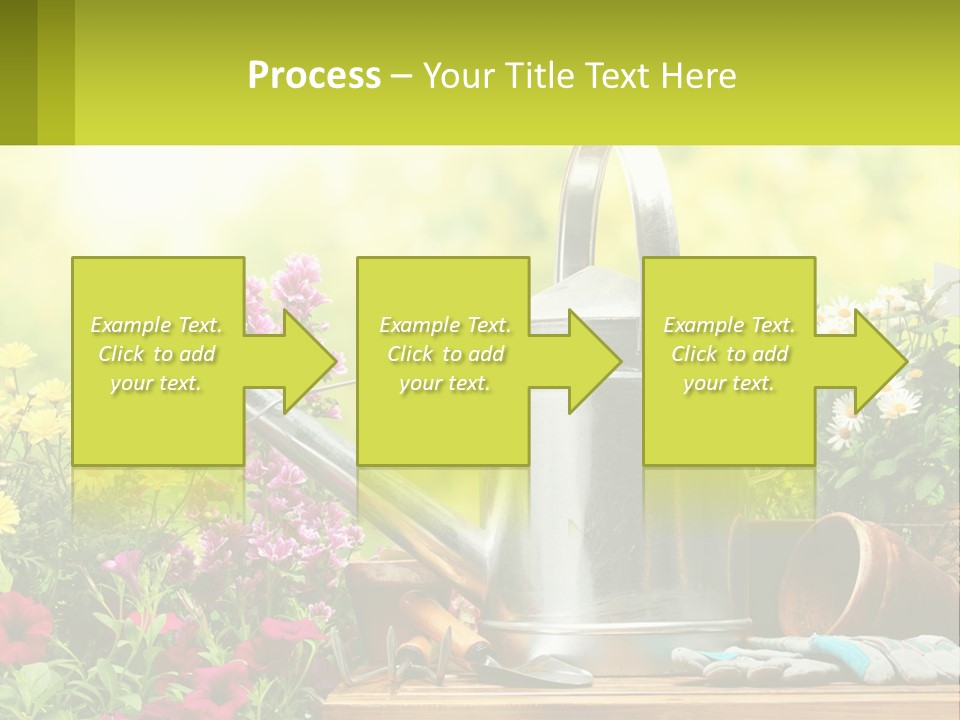 A Watering Can Sitting On A Table Next To Flowers PowerPoint Template