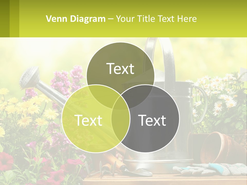 A Watering Can Sitting On A Table Next To Flowers PowerPoint Template