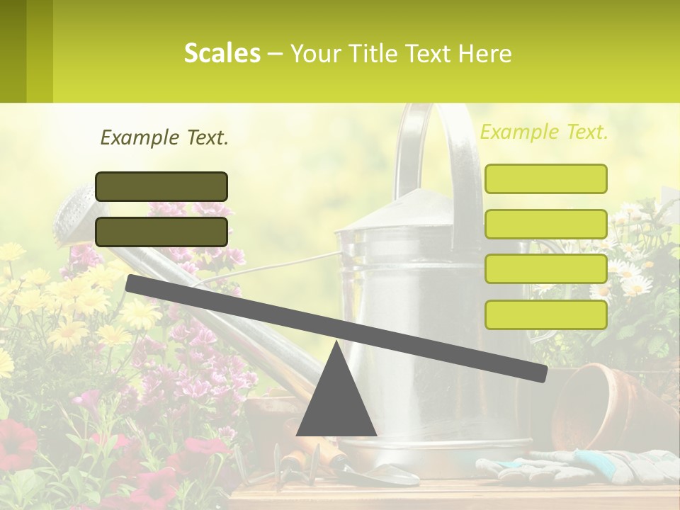 A Watering Can Sitting On A Table Next To Flowers PowerPoint Template