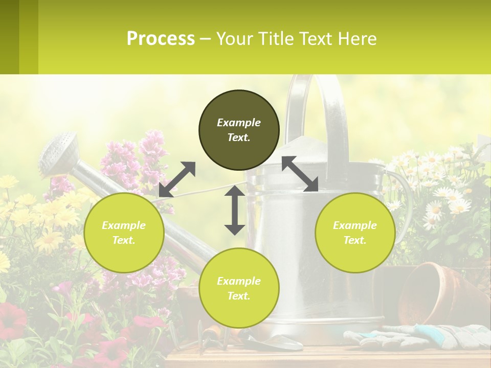 A Watering Can Sitting On A Table Next To Flowers PowerPoint Template