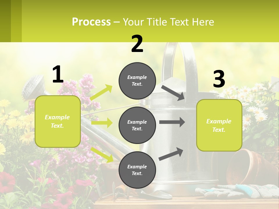 A Watering Can Sitting On A Table Next To Flowers PowerPoint Template