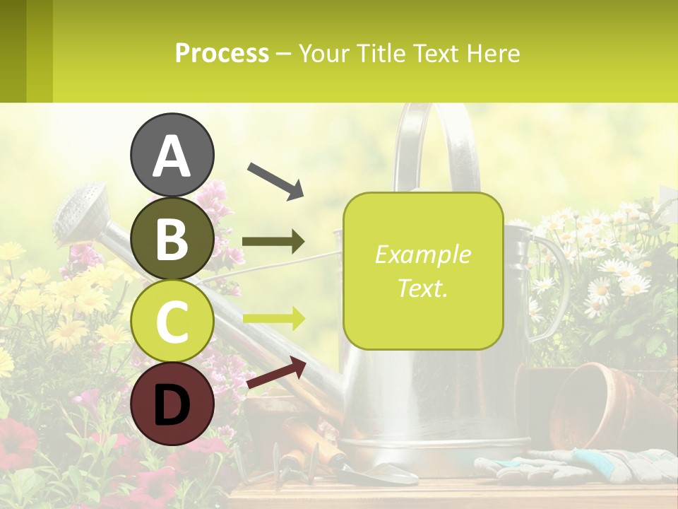 A Watering Can Sitting On A Table Next To Flowers PowerPoint Template