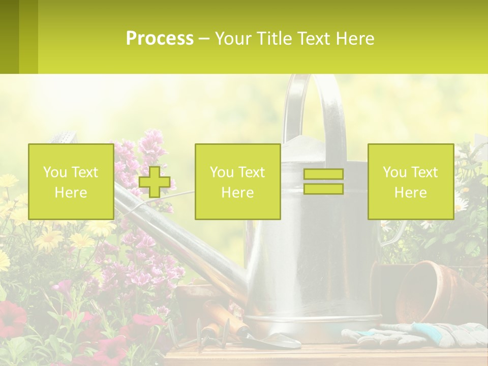 A Watering Can Sitting On A Table Next To Flowers PowerPoint Template