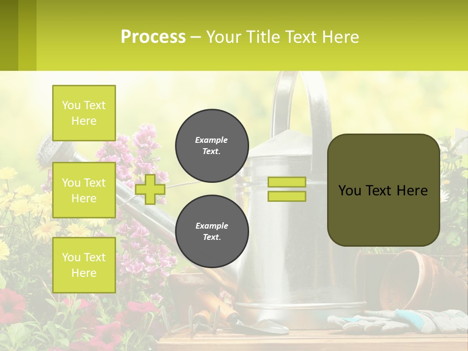 A Watering Can Sitting On A Table Next To Flowers PowerPoint Template