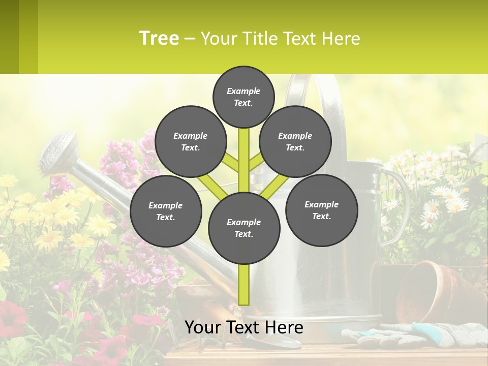 A Watering Can Sitting On A Table Next To Flowers PowerPoint Template