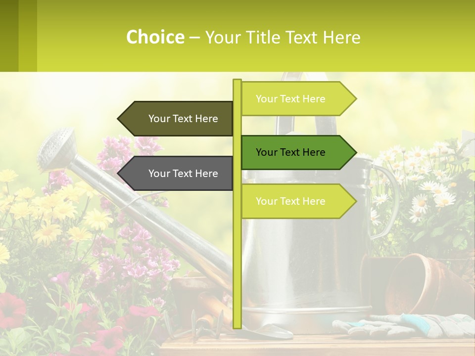 A Watering Can Sitting On A Table Next To Flowers PowerPoint Template
