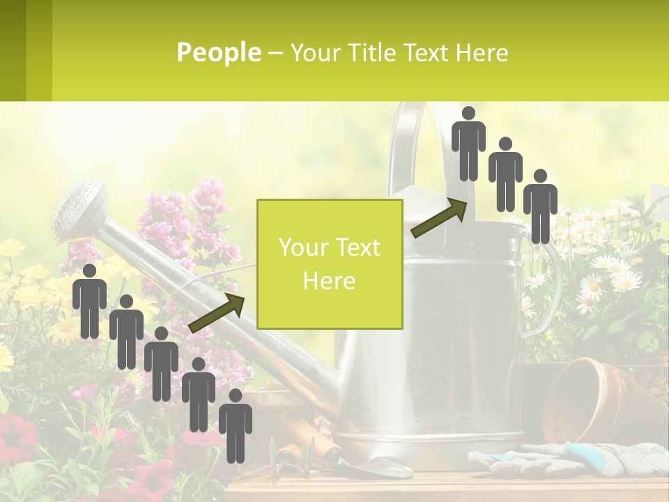 A Watering Can Sitting On A Table Next To Flowers PowerPoint Template