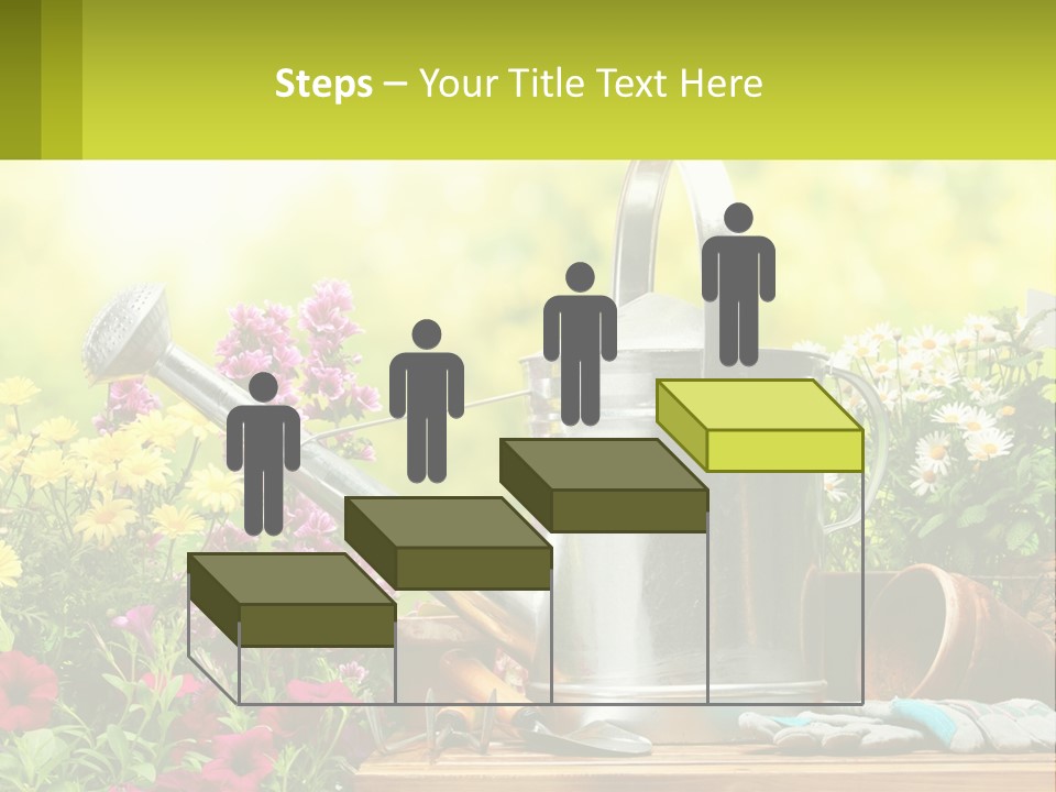 A Watering Can Sitting On A Table Next To Flowers PowerPoint Template