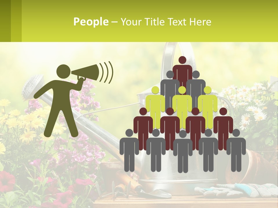 A Watering Can Sitting On A Table Next To Flowers PowerPoint Template