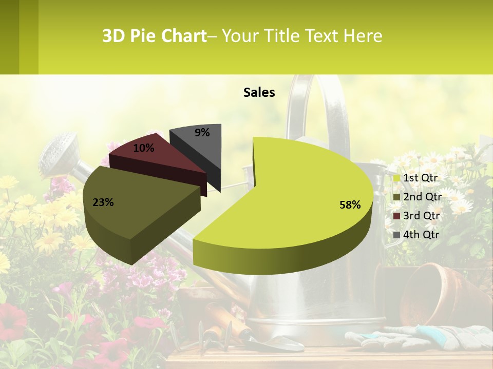 A Watering Can Sitting On A Table Next To Flowers PowerPoint Template